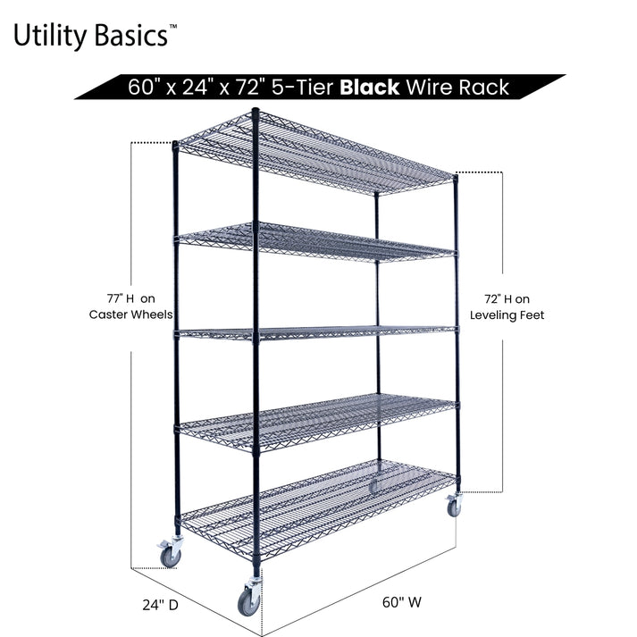 Black Metal Shelving Unit 60"W x 24"D x 72"H | NSF Certified | 5-Tier