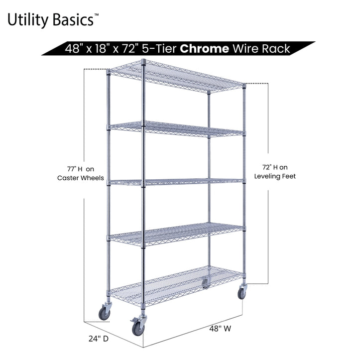Metal Shelving 48"W x 18"D x 72"H | NSF Certified | 5-Tier | Chrome