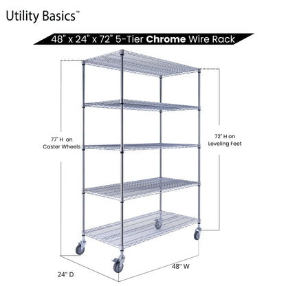 5-Tier Chrome Wire Shelving 48"W x 24"D x 72"H | NSF Certified