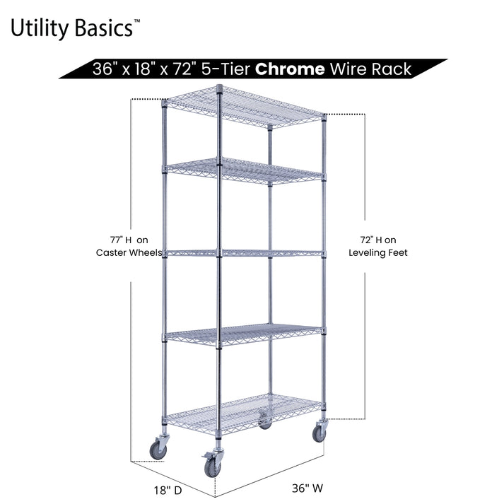 36"W x 18"D x 72"H Wire Shelving | NSF Certified | 5-Tier | Chrome