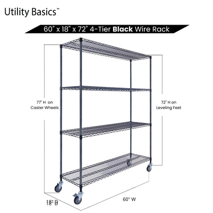 4-Tier Black Wire Shelving 60"W x 18"D x 72"H | NSF Certified