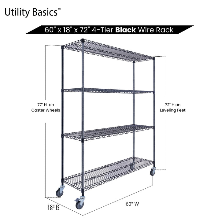 NSF Wire Shelving 60"W x 18"D x 72"H | Black | 4-Tier