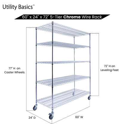 5-Tier Chrome Wire Shelving 60"W x 24"D x 72"H | NSF Certified