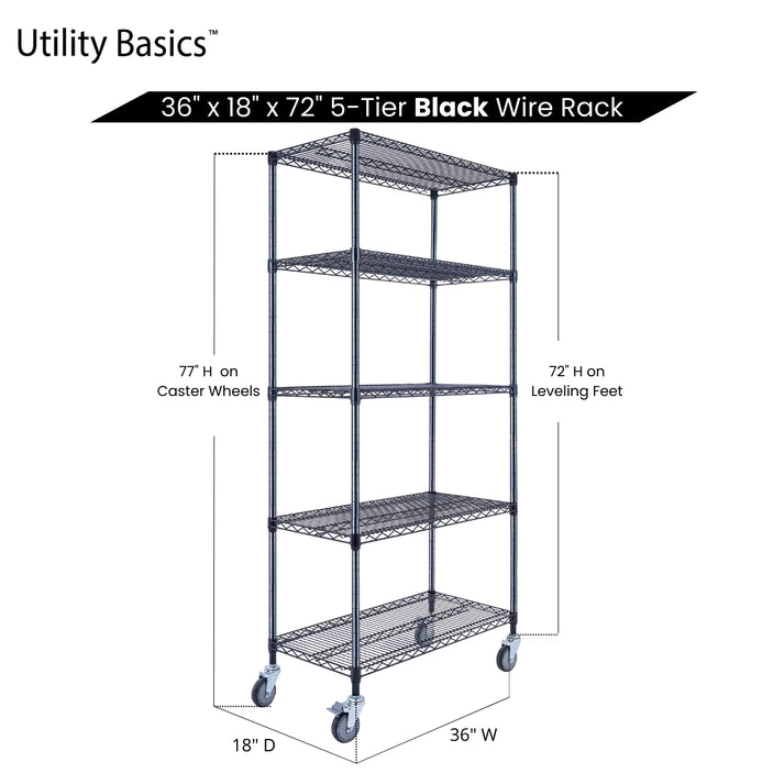 Heavy Duty Adjustable Shelving 36"W x 18"D x 72"H | NSF Certified | Black | 5-Tier