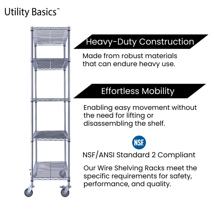 36"W x 18"D x 72"H Wire Shelving | NSF Certified | 5-Tier | Chrome