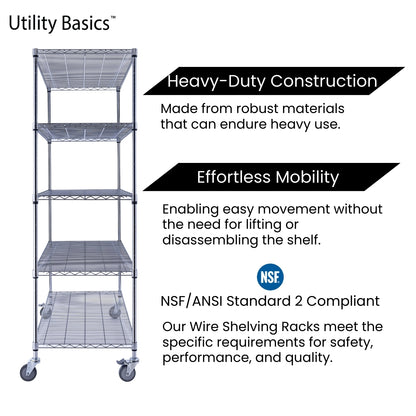 5-Tier Chrome Wire Shelving 48"W x 24"D x 72"H | NSF Certified