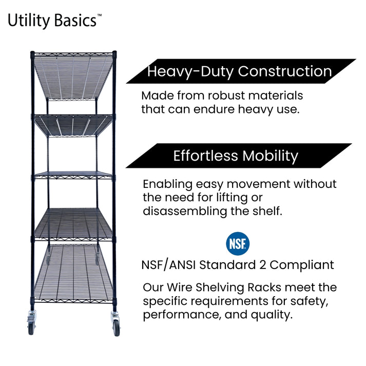 Black Wire Shelving 48"W x 24"D x 72"W | NSF Certified | 5-Tier