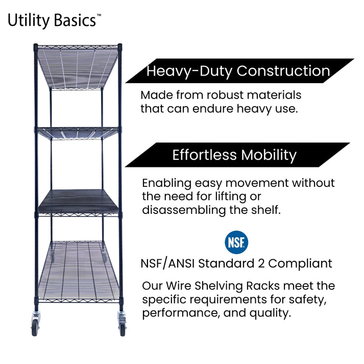 NSF Shelving 60"W × 24"D × 72"H | Black | 4-Tier | Adjustable Shelves