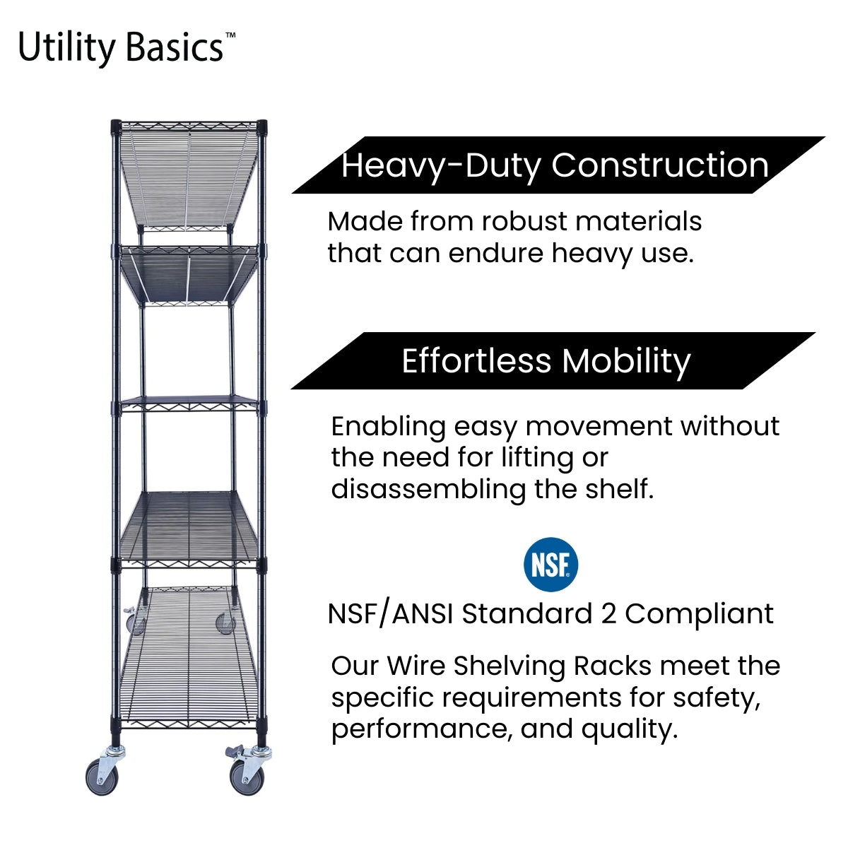 4-Tier Black Wire Shelving 60"W x 18"D x 72"H | NSF Certified