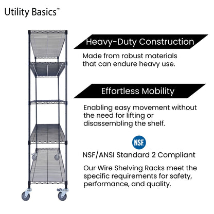 4-Tier Black Wire Shelving 60"W x 18"D x 72"H | NSF Certified