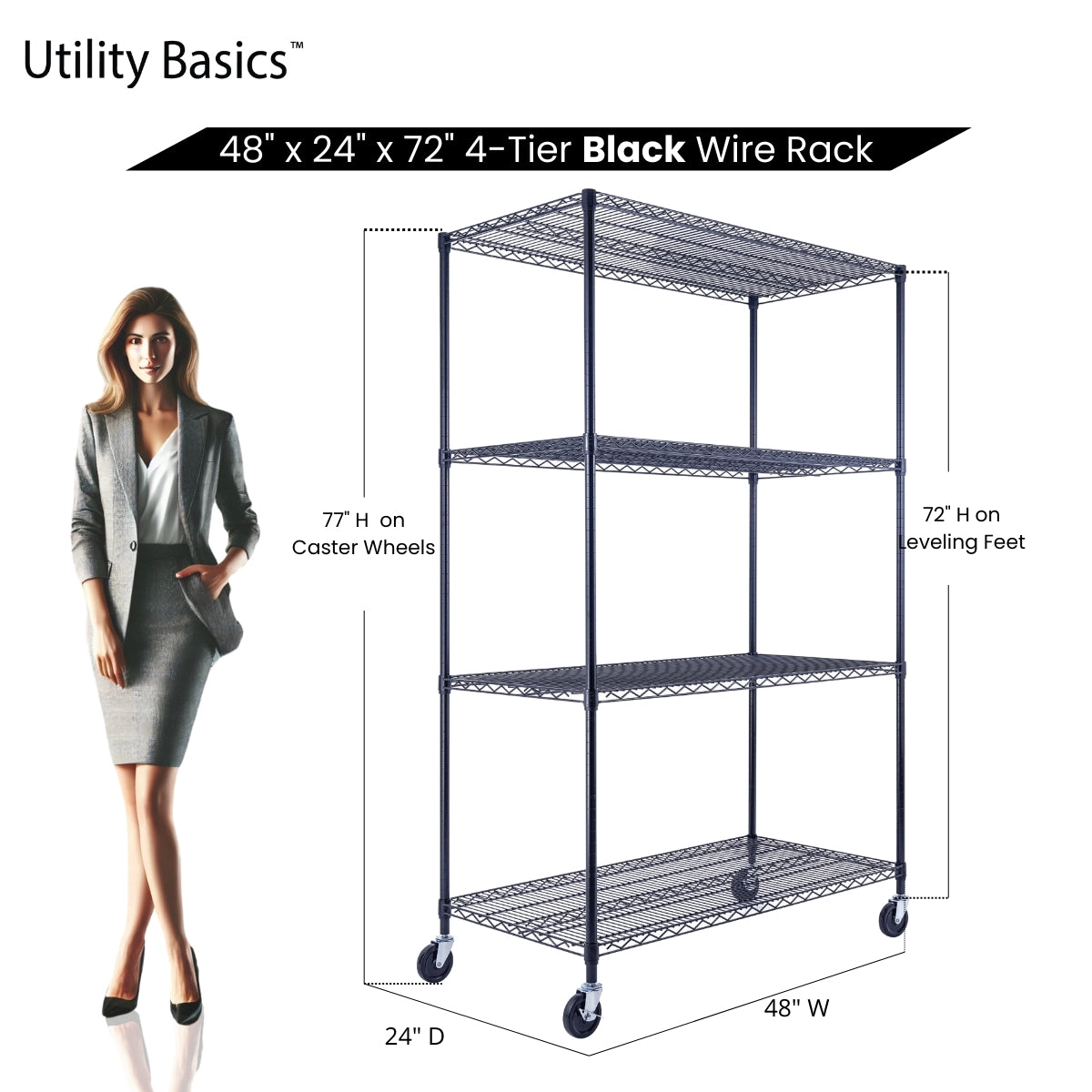 Utility Basics | 48 x 24 x 72  Wire Shelving with wheels | 5-Tier | Saferacks | Seville Classics | Utility shelves | Shelf shelving unit | Shelves Shelf | Shelving Shelf