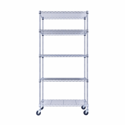 Utility Basics | Chrome Shelving on wheels | 5-Tier | 36 x 14 x 60 | NSF Certified | Seville classics | Saferacks | utility shelving | Shelves shelf | Shelving shelf
