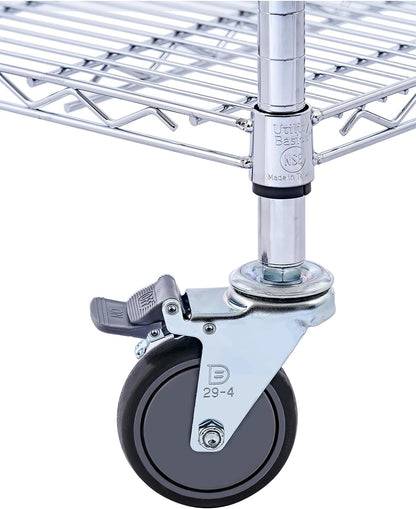 Utility Basics | Chrome Shelving On Wheels | 60 x 24 x 72 Shelving | 4-Tier | NSF | Seville Classics | Saferacks | Utility shelving | Storage shelving on wheels | Wire Shelving with Wheels | Wire Racks with Wheels