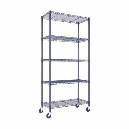 Utility Basics | Black Wire Rack | 5-Tier | 36 x 14 x 60 | Utility Shelving | Saferack | Seville Classics | Wire Rack with Wheels | Shelving shelf | Wire Shelving