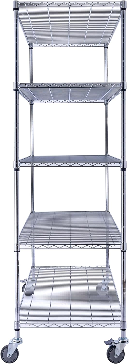 Utility Basics | 48 x 24 x 72 Shelving | Chrome Shelving on wheels | 5-Tier | Saferacks | Seville Classics | Shelving shelf | Utility shelves | Wire Shelving