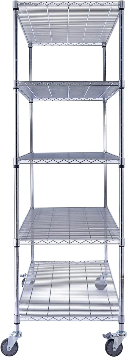 Utility Basics | 48 x 24 x 72 Shelving | Chrome Shelving on wheels | 5-Tier | Saferacks | Seville Classics | Shelving shelf | Utility shelves | Wire Shelving