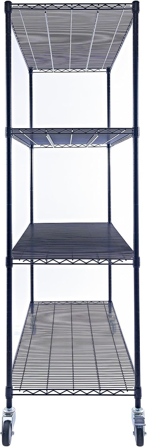 Wire Rack with wheels| 4-Tier | 60 x 24 x 72 | Black | heavy duty wire shelving on wheels | NSF Certification | Seville Classics | Saferacks | Utility shelving | Wire Shelving with Wheels | Wire Shelving