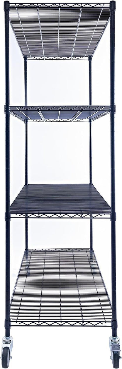 Wire Rack with wheels| 4-Tier | 60 x 24 x 72 | Black | heavy duty wire shelving on wheels | NSF Certification | Seville Classics | Saferacks | Utility shelving | Wire Shelving with Wheels | Wire Shelving
