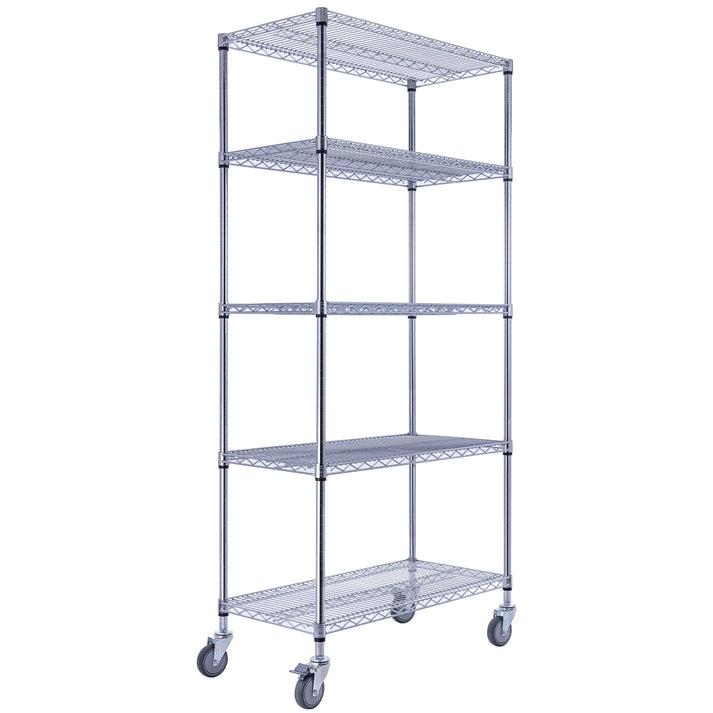 Utility Basics | Black Wire Rack | 5-Tier | 48 x 18 x 72 | Utility shelves | Utility shelving | Utility shelves | Seville Classics | Saferacks | Wire Shelving with Wheels